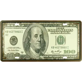 Plechová cedule Plechová tabule 100 US Dollars (Retro cedule přední strany stodolářové bankovky)