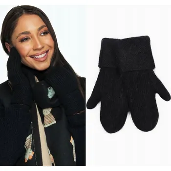 Rukavice Fashionweek Rukavice Jednoprstové černé s vlnou a nádechem původní králičí kožešiny KARR023 Barva: Černá, Velikost: Universal
