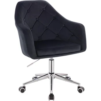 Otočné křeslo Hamar velur na stříbrné podstavě s kolečky - černé