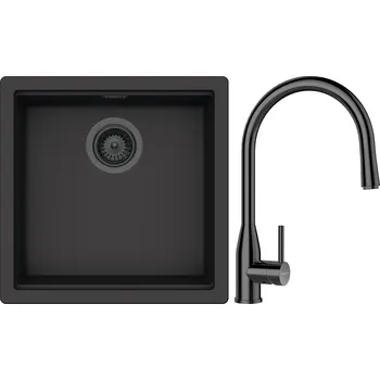 Granitový dřez Set Schock S27-10 (dřez Kiruna N-100 Dusk + baterie Kavus.120 Gunmetal + komponenty Gunmetal)