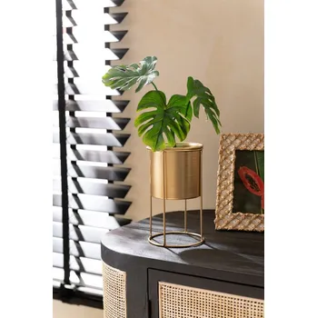 Květináč Zlatý kulatý kovový květináč na zlaté noze - Ø 11*19 cm