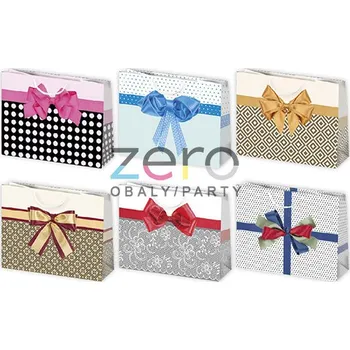 Dárková taška Taška papírová dárková 30x23x10 cm (lak) - mašle (mix 1)