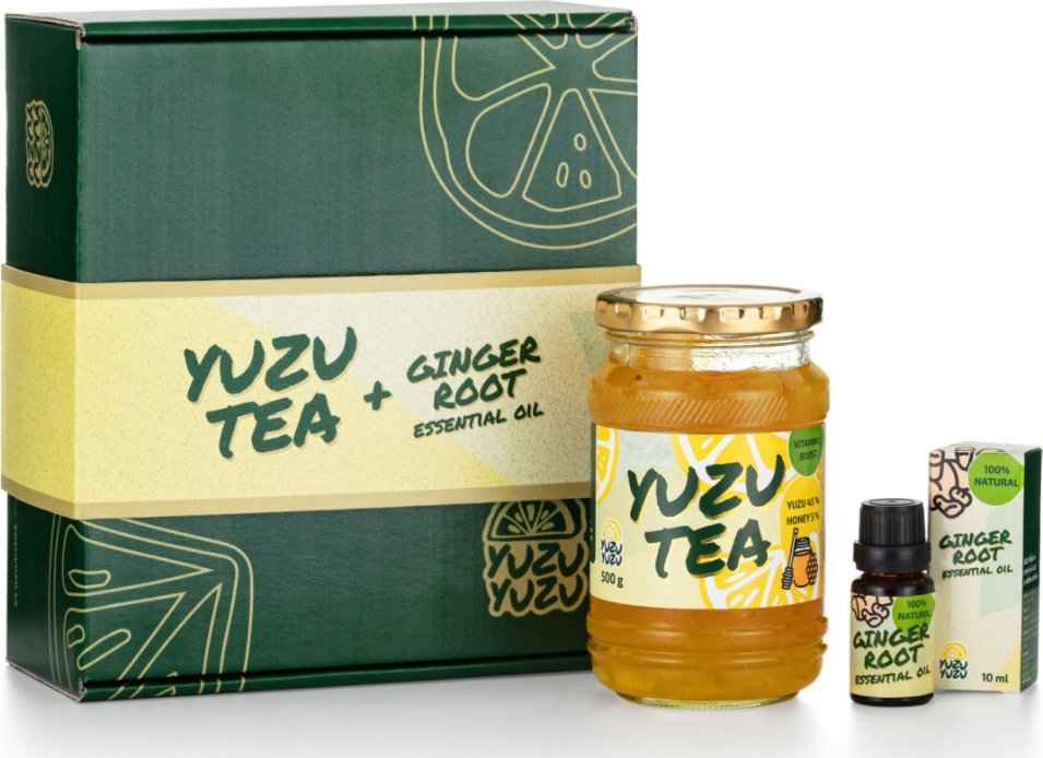 Yuzu Antistress Box Yuzu Tea 500 g + Yuzu 100 Ginger Root Essential