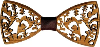 Motýlek Amadea Dřevěný motýlek k obleku krajka s hnědou stuhou 11 cm