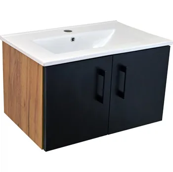 Koupelnový nábytek BPS-koupelny Koupelnová skříňka s keramickým umyvadlem Agria II GOB 60 - zlatý dub/černá