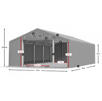 Zahradní stan Skladový stan 6x8x2m nehořlavá plachta PVC 600g/m2 konstrukce LÉTO PLUS