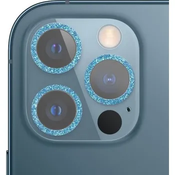Tvrzené sklo se třpytivými rámečky k ochraně čoček fotoaparátu pro iPhone 12 Pro - modré