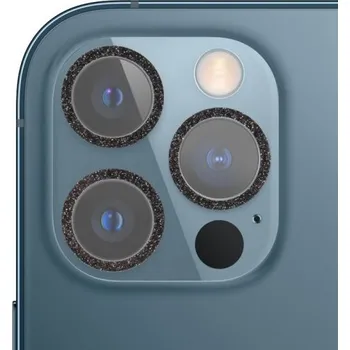Tvrzené sklo se třpytivými rámečky k ochraně čoček fotoaparátu pro iPhone 12 Pro - černé