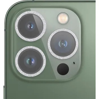 Tvrzené sklo se třpytivými rámečky k ochraně čoček fotoaparátu pro iPhone 13 Pro / 13 Pro Max - stříbrné