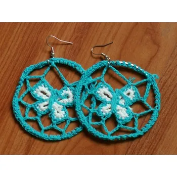 Náušnice Náušnice kulaté háčkované modré motýl