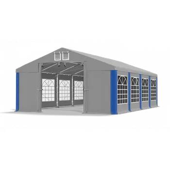 Zahradní stan Párty stan 8x20x2m střecha PVC 560g/m2 boky PVC 500g/m2 konstrukce ZIMA PLUS Šedá Šedá Modrá