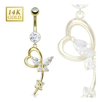 Piercing Šperky4U Zlatý piercing do pupíku - motýlek, Au 585/1000 - ZL01083-YG