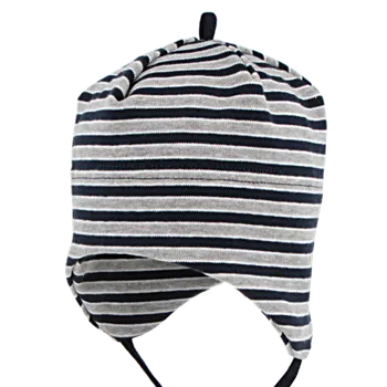 Kojenecká čepice RDX Chlapecká kojenecká čepice vázací s proužky Šedé proužky Vel. 00