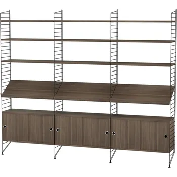 Knihovna STRING Policová sestava STRING Living Room G, knihovna s úložným prostorem, černá / ořech