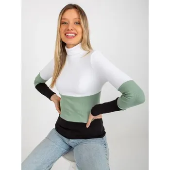 Dámský svetr Dámská halenka pruhovaná s rolákem MIDA ecru-pistáciová