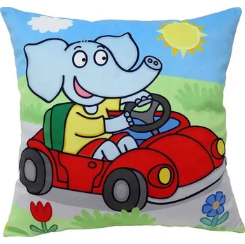 Polštář Polštář 30×30 cm, slon Eda neposeda, autíčko