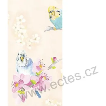 Papírový ubrousek IHR PARAKEETS papírový dekorační kapesníček na découpage barevní papoušci andulky a růžové květy