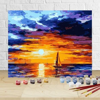 Malování podle čísel západ slunce vypnuté plátno na rám 40 x 50 cm