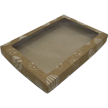 Krabička na výslužku Velikonoční krabička s průhledem přírodní s potiskem velikonoc 22x15x2 cm