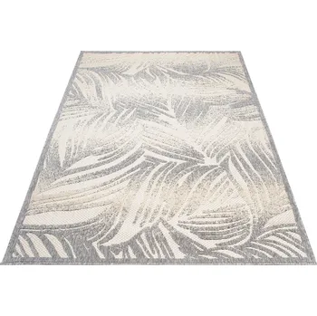 Koberec Moderní koberec Cansas - listy 3 - krémový/šedý Rozměr koberce: 80x200 cm