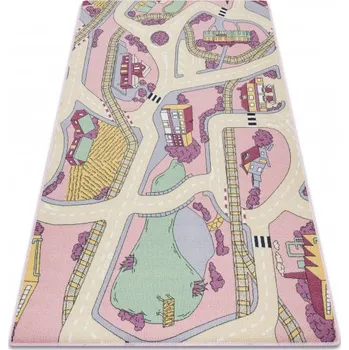 Koberec Makro Abra Dětský kusový koberec REBEL ROADS Playtime 63 Město uličky protiskluzový růžový béžový Rozměr: 95x133 cm