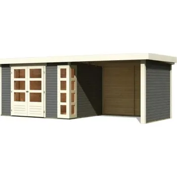 Zahrada dřevěný domek KARIBU KERKO 5 + přístavek 280 cm včetně zadní a boční stěny (9209) terragrau