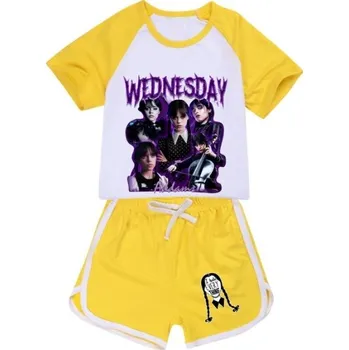 Dětský letní set tričko + kraťasy Wednesday Addams - Wednesday Barva: Žlutá, Velikost: 130