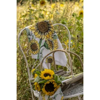 Utěrka Béžová bavlněná utěrka se slunečnicemi Sunny Sunflowers - 50*70cm