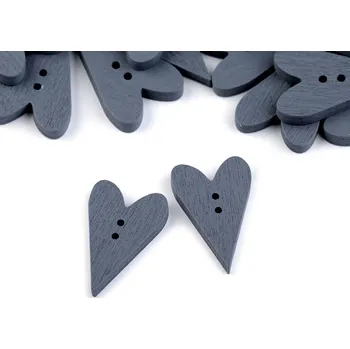 Dřevěný dekorační knoflík srdce velké (5ks) - šedá