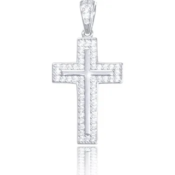 Přívěsek GEMMAX Kříž z bílého zlata osazený čirými zirkony – zlatý šperk ryzosti 585/1000 v Dárkovém balení s Certifikátem GUPWB-16451