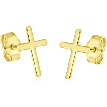 Náušnice GEMMAX Zlaté náušnice Křížky na puzetu – zlatý šperk ryzosti 585/1000 v Dárkovém balení s Certifikátem GLEYN-39991