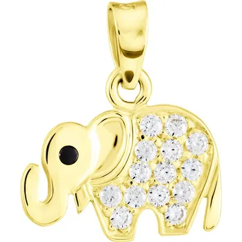 Přívěsek GEMMAX Zlatý přívěsek Slon s onyxem a zirkony – zlatý šperk ryzosti 585/1000 v Dárkovém balení s Certifikátem GLPYX-41551