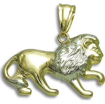 Přívěsek GEMMAX Zlatý přívěsek Lev velký - bílý a žlutý lesk – zlatý šperk ryzosti 585/1000 v Dárkovém balení s Certifikátem GMPCN-67231