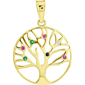 Přívěsek GEMMAX Zlatý přívěsek strom života s barevnými kamínky – zlatý šperk ryzosti 585/1000 v Dárkovém balení s Certifikátem GLPYV-37881