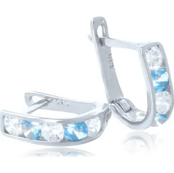 Náušnice GEMMAX Dětské náušnice půlkruhy z bílého zlata s bílými a bledě modrými zirkony – zlatý šperk ryzosti 585/1000 v Dárkovém balení s Certifikátem GLEWM-18181