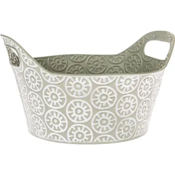 Biokrb Kovový obal na květináč s uchy Farisa zelená, 27 x 15,5 x 23,5 cm