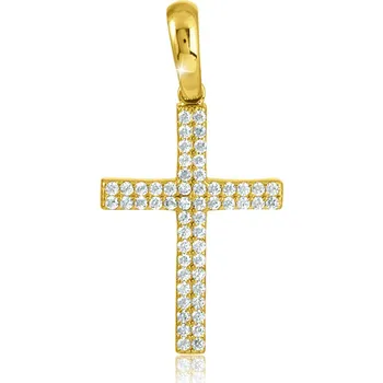 Přívěsek GEMMAX Zlatý kříž se zirkony – zlatý šperk ryzosti 585/1000 v Dárkovém balení s Certifikátem GLPYB-29551