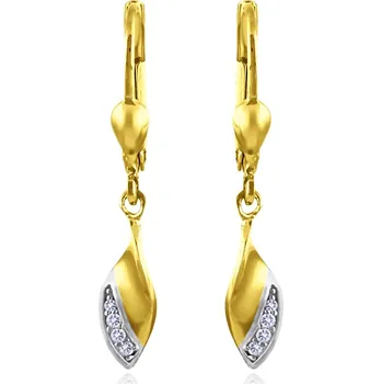 Náušnice GEMMAX Elegantní zlaté visací náušnice žluto-bílé se zirkony – zlatý šperk ryzosti 585/1000 v Dárkovém balení s Certifikátem GLECB-29101