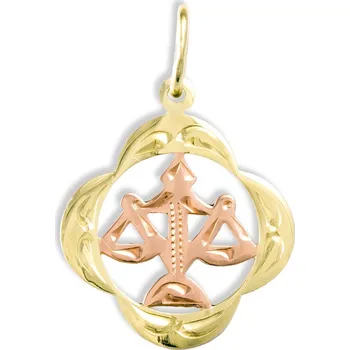 Přívěsek GEMMAX Original – garance kvality Zlatý přívěsek Váhy - měsíční znamení čtyřlístek – zlatý šperk ryzosti 585/1000 v Dárkovém balení s Certifikátem GUPCN-00271