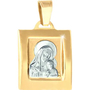 Přívěsek GEMMAX Zlatý přívěsek Madona s dítětem - hranatý, žluto-bílé zlato – zlatý šperk ryzosti 585/1000 v Dárkovém balení s Certifikátem GLPCN-23281
