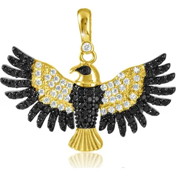 Přívěsek GEMMAX Zlatý přívěsek Orel se zirkony a onyxy, žluté zlato a ruthenium – zlatý šperk ryzosti 585/1000 v Dárkovém balení s Certifikátem GLPYX-29531