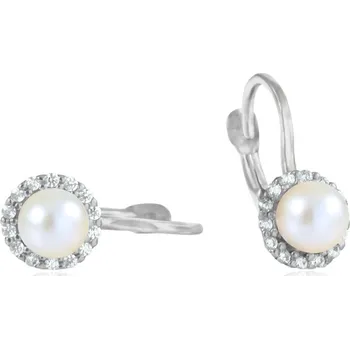 Náušnice GEMMAX Náušnice z bílého zlata se zirkony a perlami Ø 5,3 mm na klapku GLEWP-27121