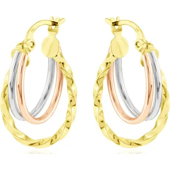 Náušnice GEMMAX Zlaté náušnice půlkruhy Trinity - na francouzský zámek – zlatý šperk ryzosti 585/1000 v Dárkovém balení s Certifikátem GLECN-40241