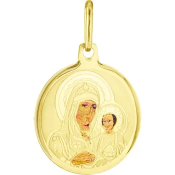 Přívěsek GEMMAX Kulatý zlatý medailon Madonka s dítětem - barevný akrylový potisk – zlatý šperk ryzosti 585/1000 v Dárkovém balení s Certifikátem GLPYN-36321
