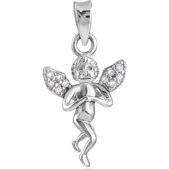 Přívěsek GEMMAX Plastický přívěsek z bílého zlata Andělíček se zirkony – zlatý šperk ryzosti 585/1000 v Dárkovém balení s Certifikátem GLPWB-30791