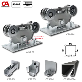 Pohon brány MEDIO-Klasik samonosný systém 98x98x5 mm pro posuvné brány do 450 kg / 8,5 m otvor (C399M/Fe 1x 6 m černý profil, C395M KLASIK 2ks, C396M 1ks, C397M 1ks), běžný provoz
