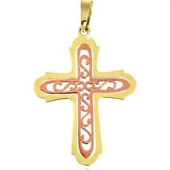 Přívěsek GEMMAX GUPCN8415 Zlatý přívěsek Kříž - prořezávaný, žluto-červené zlato – zlatý šperk ryzosti 585/1000 v Dárkovém balení s Certifikátem GUPCN-84151
