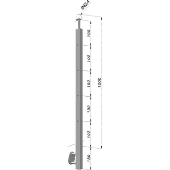KOVIAN, s.r.o. Nerezový sloup, boční kotvení, 4 děrový koncový, levý, vrch pevný (40x40 mm), broušená nerez K320 / AISI304