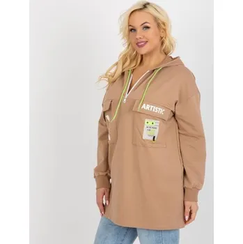 Dámská mikina Dámská mikina s kapucí delší plus size PAULINA hnědé