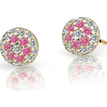 Náušnice Zlaté náušnice s bílými a růžovými zirkony, 1.22 g,